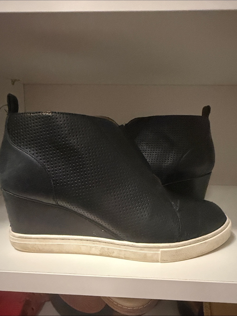 Perforated Black Wedge Sneaker Boot - Sleek Everyday Style